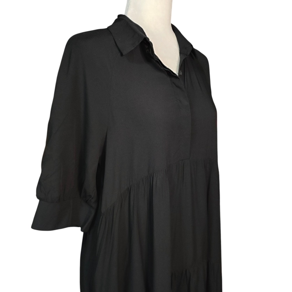 Natural Life Rebecca Midi Dress Black Tiered Rayon Pockets Lagenlook Flowy - M - Picture 5 of 9